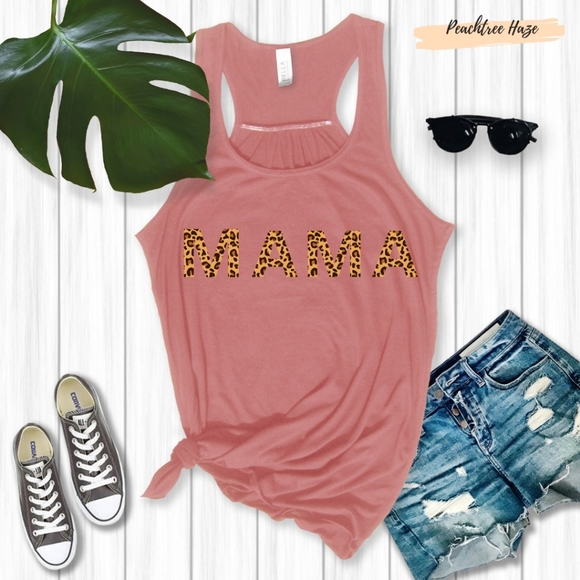 Leopard Print MAMA Razorback Tank Tops - Picture 5 of 7